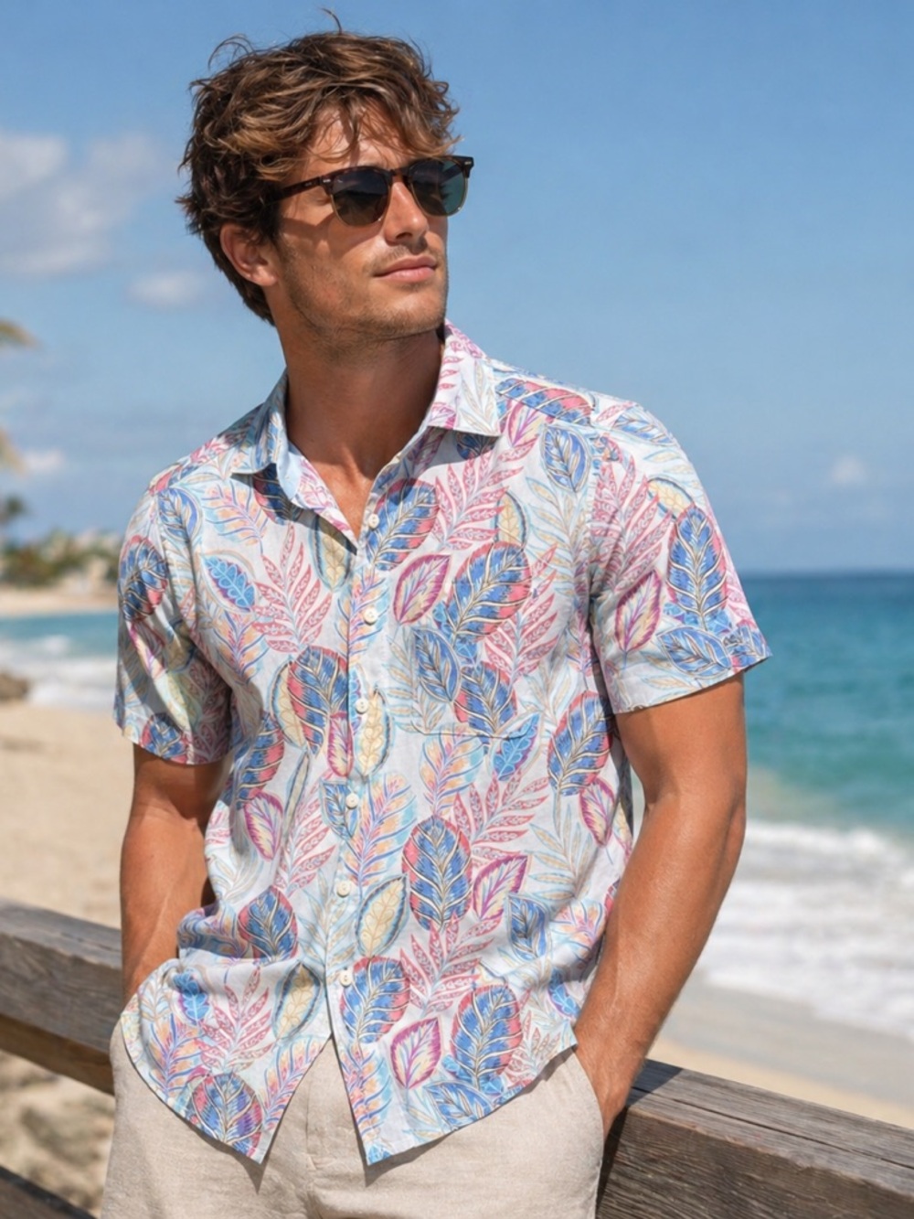 Tommy Bahama Multicolor Mens Festival Fronds Cotton Blend Button Up Small